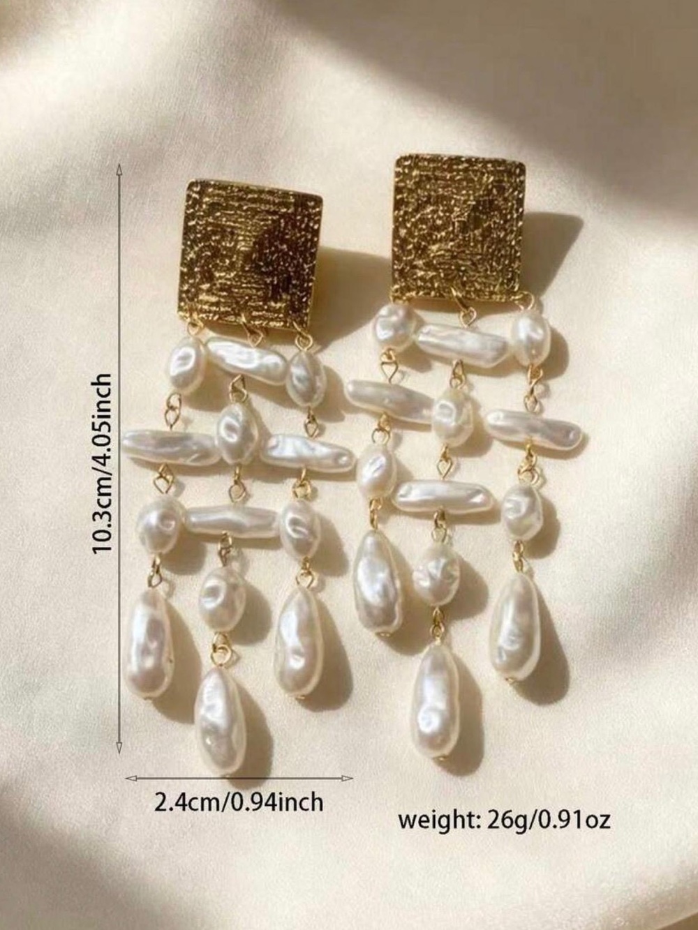 Gold and Pearl Chandelier Drop Earrings - Picture 2 of 5